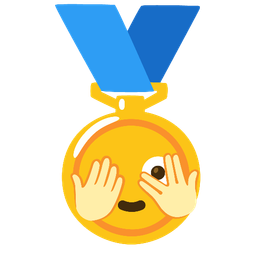 face with peeking eye and 1st place medal