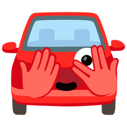 face with peeking eye and automobile