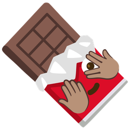 face with peeking eye and chocolate bar