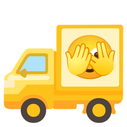 face with peeking eye and delivery truck