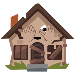 face with peeking eye and derelict house