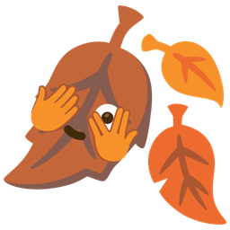 face with peeking eye and fallen leaf