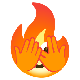 face with peeking eye and fire