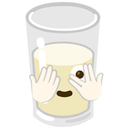 face with peeking eye and glass of milk