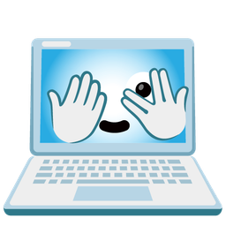 face with peeking eye and laptop