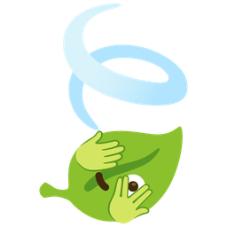 face with peeking eye and leaf fluttering in wind