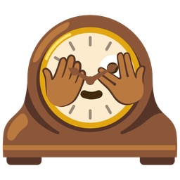 face with peeking eye and mantelpiece clock