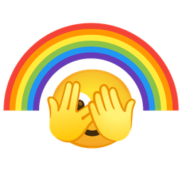face with peeking eye and rainbow