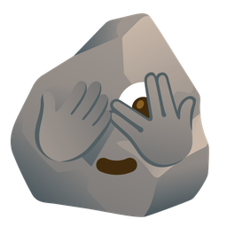 face with peeking eye and rock