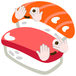 face with peeking eye and sushi