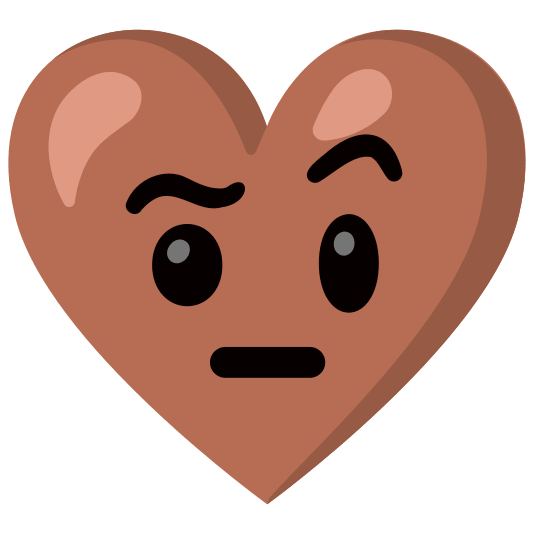 Face with raised eyebrow and Brown heart