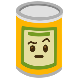 face with raised eyebrow and canned food