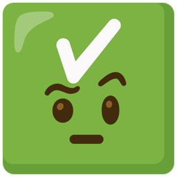 face with raised eyebrow and check mark button