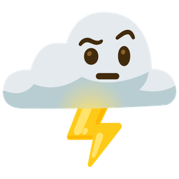 face with raised eyebrow and cloud with lightning