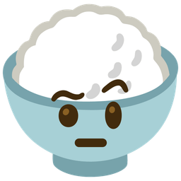 face with raised eyebrow and cooked rice