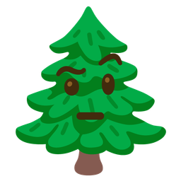 face with raised eyebrow and evergreen tree
