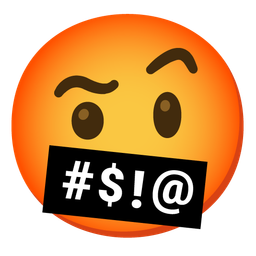 face with raised eyebrow and face with symbols on mouth