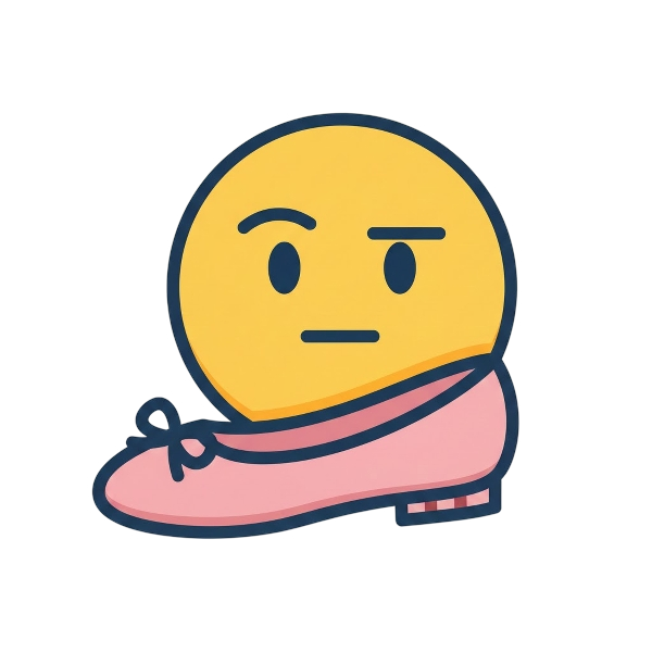 Face with raised eyebrow and Flat shoe