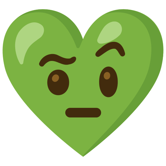 Face with raised eyebrow and Green heart