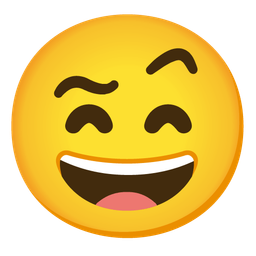 Face with raised eyebrow and Grinning face with smiling eyes