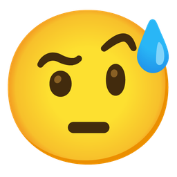 Face with raised eyebrow and Grinning face with sweat