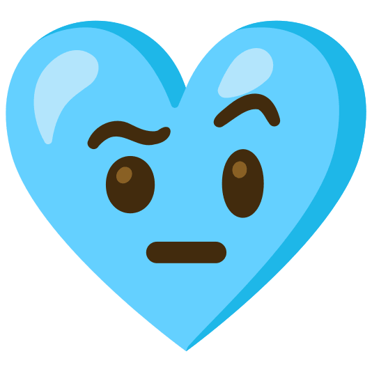 Face with raised eyebrow and Light blue heart