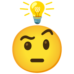 face with raised eyebrow and light bulb