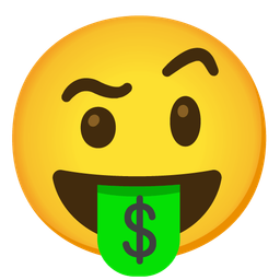 Face with raised eyebrow and Money-mouth face