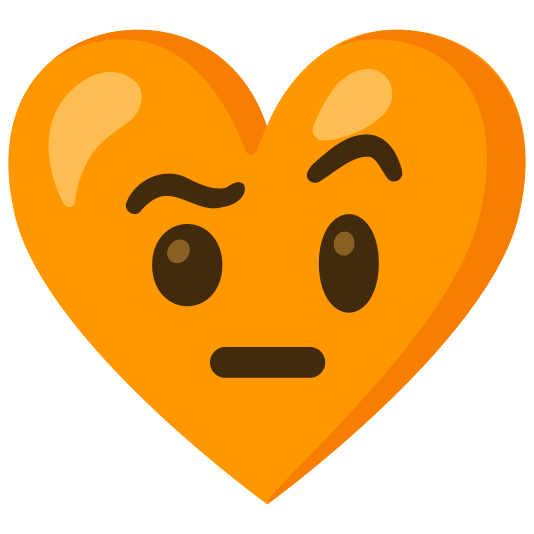 Face with raised eyebrow and Orange heart