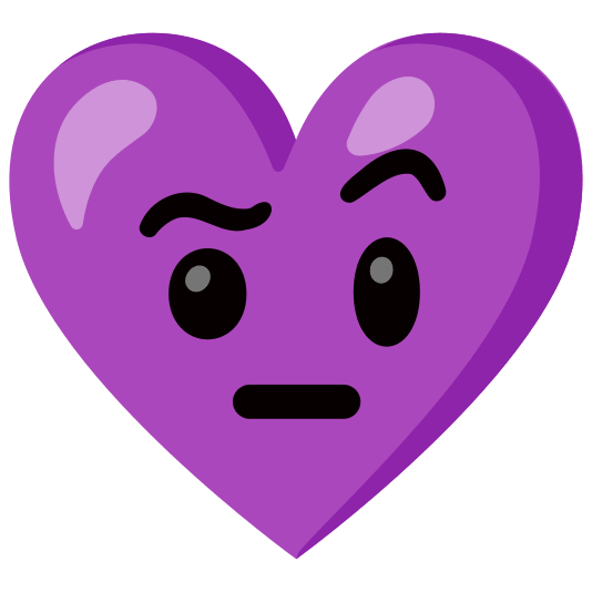 Face with raised eyebrow and Purple heart
