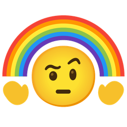 face with raised eyebrow and rainbow