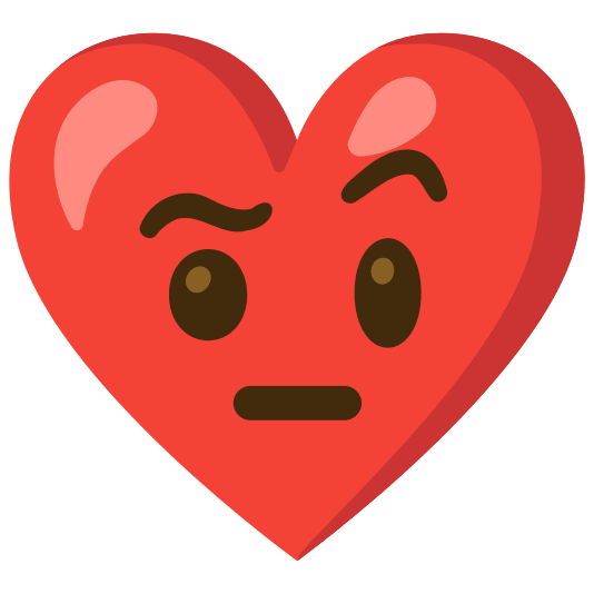 Face with raised eyebrow and Red heart