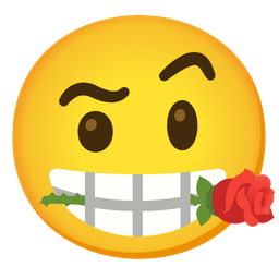 face with raised eyebrow and rose