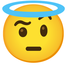 Face with raised eyebrow and Smiling face with halo