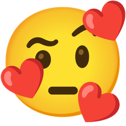 Face with raised eyebrow and Smiling face with hearts