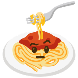 face with raised eyebrow and spaghetti