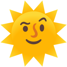 face with raised eyebrow and sun with face