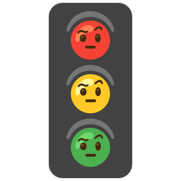 face with raised eyebrow and vertical traffic light