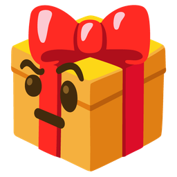 face with raised eyebrow and wrapped gift