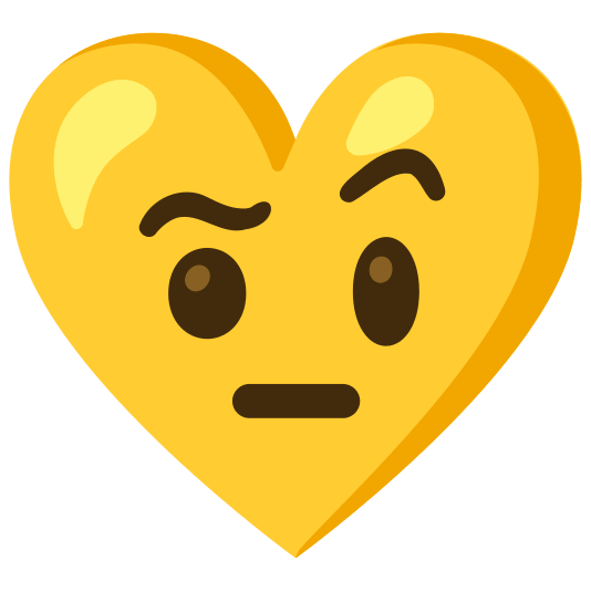Face with raised eyebrow and Yellow heart