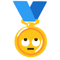 face with rolling eyes and 1st place medal