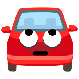 face with rolling eyes and automobile