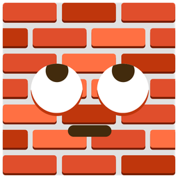 face with rolling eyes and brick