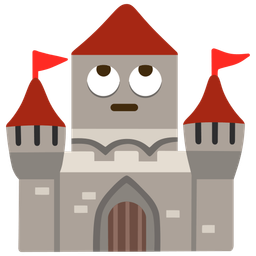 face with rolling eyes and castle