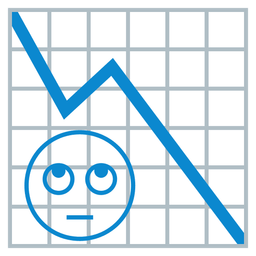 face with rolling eyes and chart decreasing