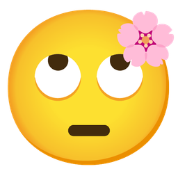face with rolling eyes and cherry blossom