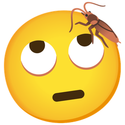 face with rolling eyes and cockroach