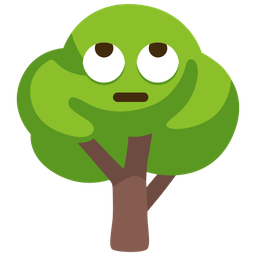 face with rolling eyes and deciduous tree