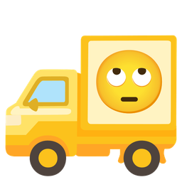 face with rolling eyes and delivery truck