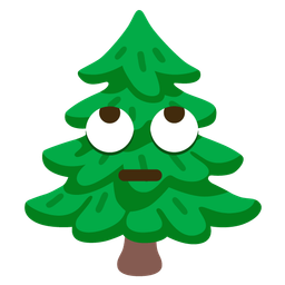 face with rolling eyes and evergreen tree